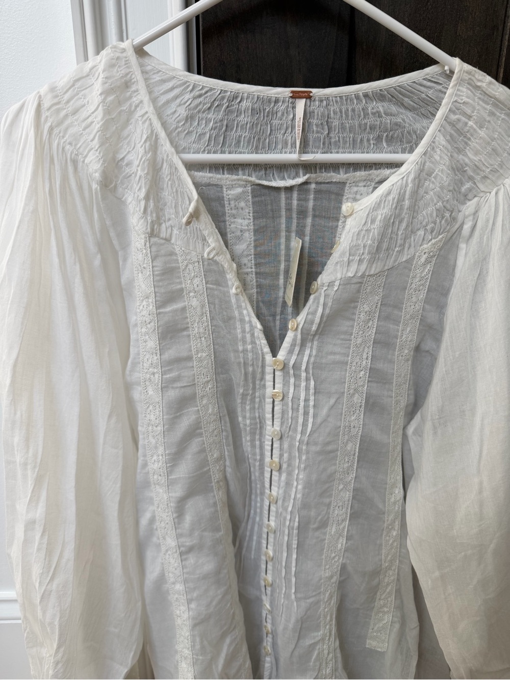 NWT Free People White Lace-Trim Button Down Peasant Blouse - Picture 2 of 13